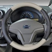 Leather Steering Wheel Cover - Beige Plus Black